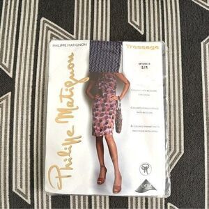 VTG NWT Philippe Matignon Purple Black Zig Zag Textured Fishnet Tights Size S/M